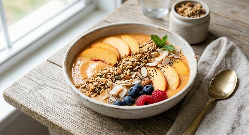 Gluten-Free Peach Smoothie Bowl — breakfast recipe, serves 4