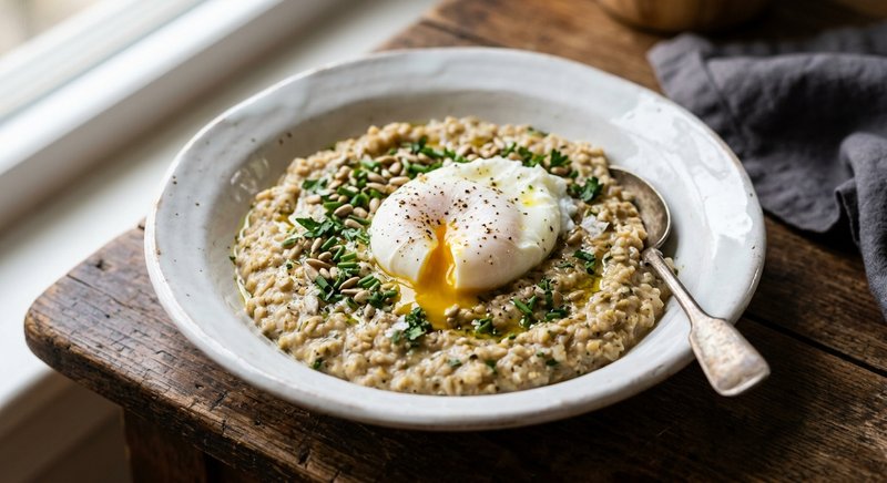 Gluten-Free Savory Oatmeal with Poached Egg — breakfast recipe, serves 4
