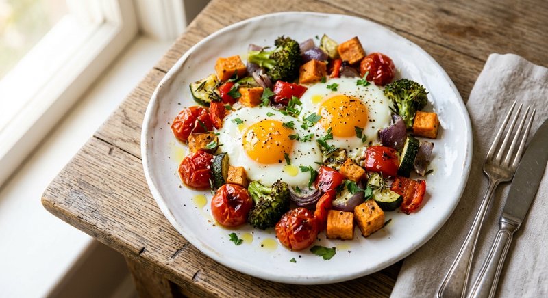 Gluten-Free Sheet Pan Eggs and Veggies — breakfast recipe, serves 4