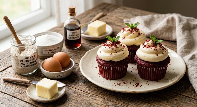 Gluten-Free Red Velvet Cupcakes — desserts recipe, serves 4