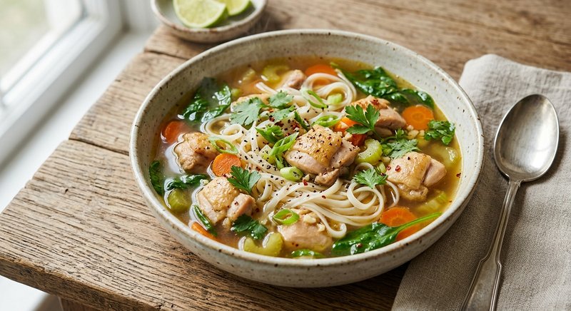 Gluten-Free Chicken Soup with Rice Noodles — dinner recipe, serves 4