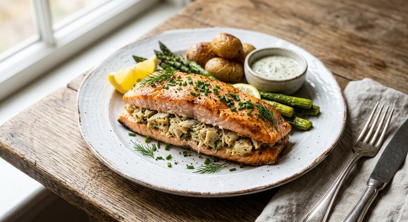Gluten-Free Crab-Stuffed Salmon — dinner recipe, serves 4