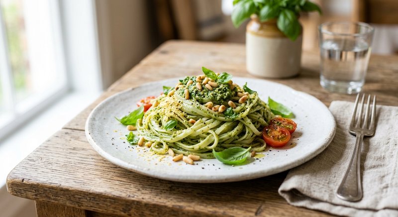Gluten-Free Pesto Pasta with Rice Noodles — dinner recipe, serves 4