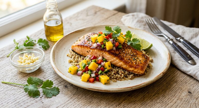 Gluten-Free Salmon with Mango Salsa — dinner recipe, serves 4