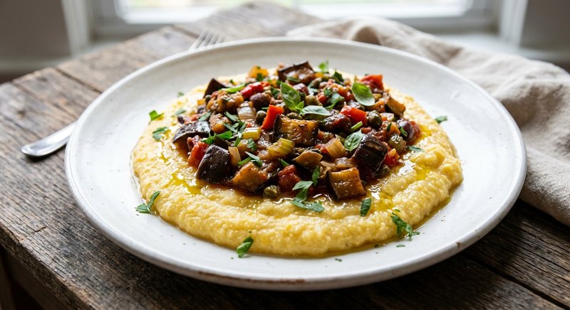 Gluten-Free Caponata over Polenta — lunch recipe, serves 4