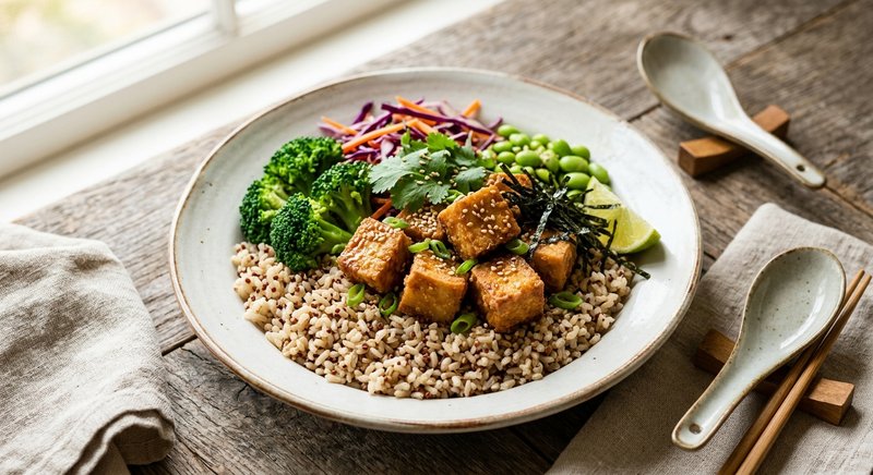 Gluten-Free Crispy Tofu Rice Bowl — lunch recipe, serves 4