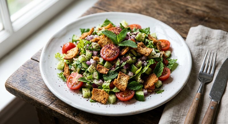 Gluten-Free Fattoush Salad with Bread Chips — lunch recipe, serves 4