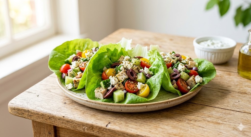 Gluten-Free Greek Lettuce Wrap — lunch recipe, serves 4
