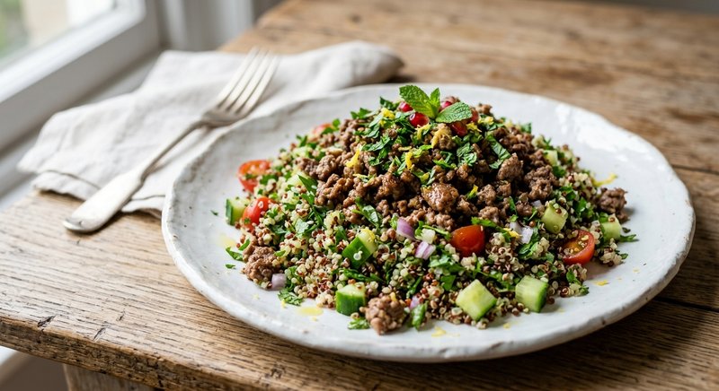 Gluten-Free Lamb and Mint Tabbouleh with Quinoa — lunch recipe, serves 4