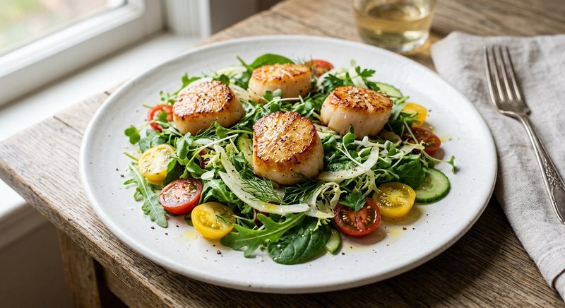 Gluten-Free Pan-Seared Scallop Salad — lunch recipe, serves 4
