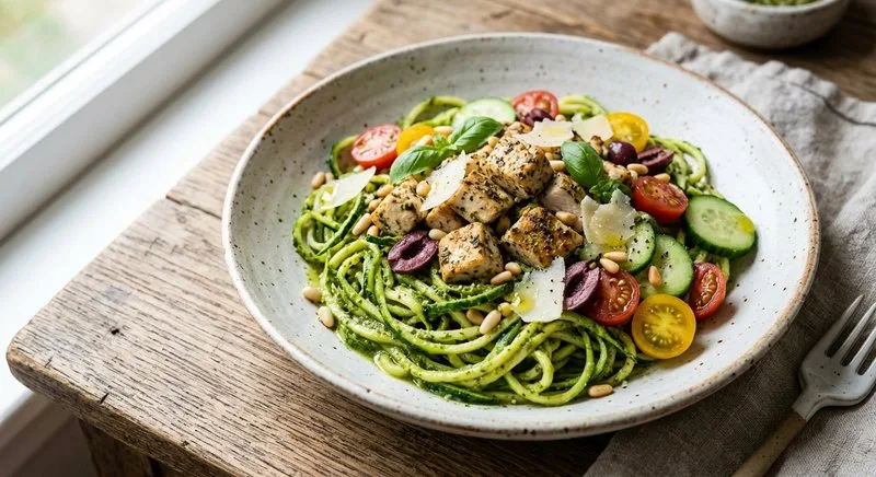 Gluten-Free Pesto Zoodle Bowl
