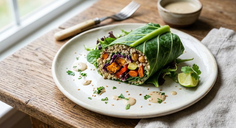 Gluten-Free Roasted Veggie Wrap in Collard Green — lunch recipe, serves 4
