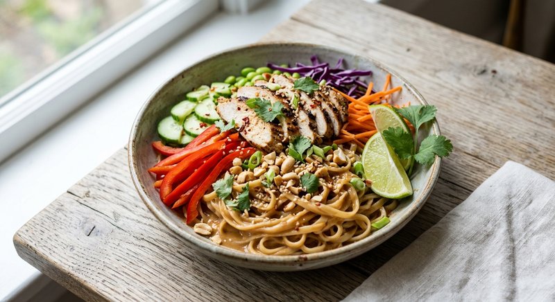 Gluten-Free Thai Peanut Noodle Bowl — lunch recipe, serves 4