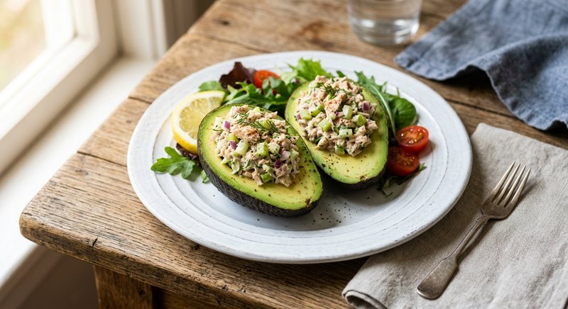 Gluten-Free Tuna Salad Stuffed Avocado — lunch recipe, serves 4