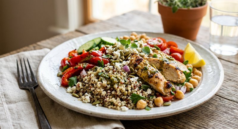 Gluten-Free Warm Quinoa Salad — lunch recipe, serves 4