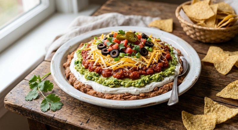 Gluten-Free Seven-Layer Bean Dip — party and appetizers recipe, serves 8