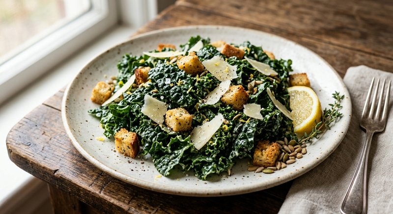 Gluten-Free Kale Caesar Salad — salads and sides recipe, serves 4