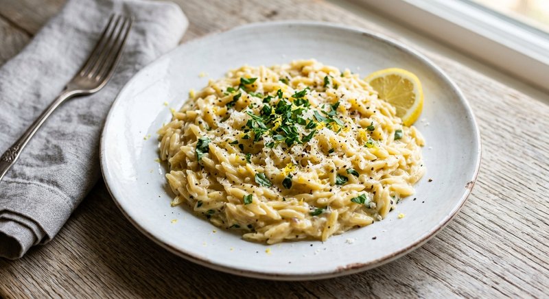Gluten-Free Lemon Parmesan Orzo with Pasta — salads and sides recipe, serves 4