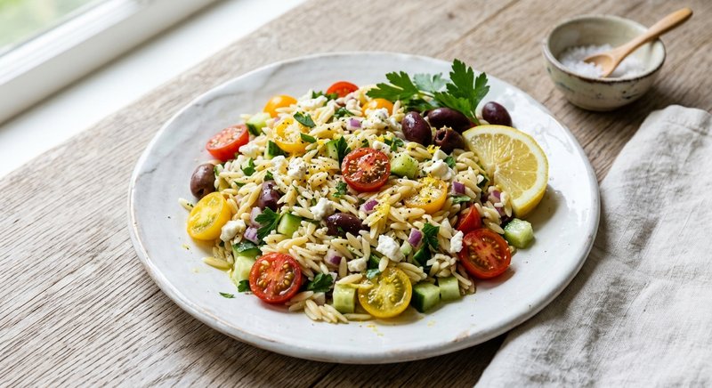 Gluten-Free Orzo Salad with Orzo — salads and sides recipe, serves 4