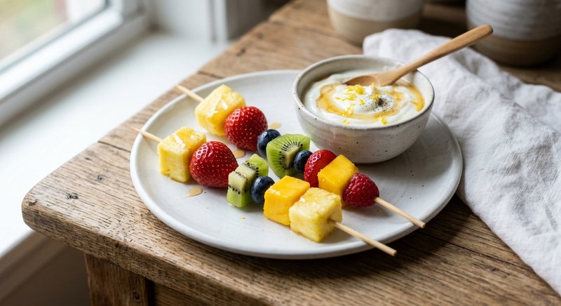 Gluten-Free Fruit Skewers with Honey Dip — snacks recipe, serves 4