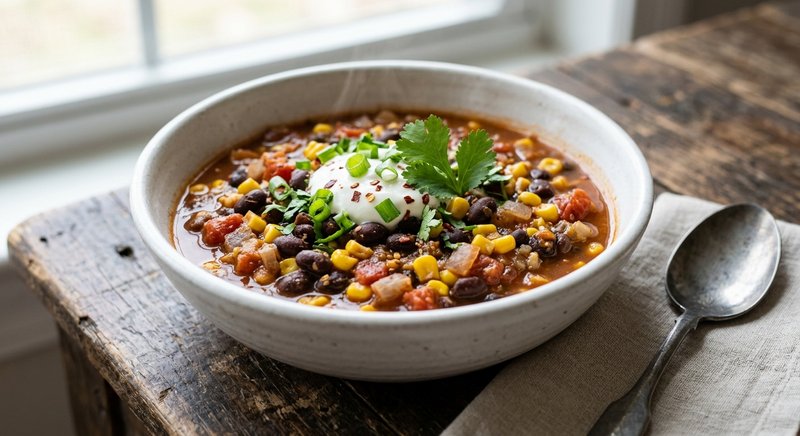 Gluten-Free Black Bean and Corn Chili — soups and stews recipe, serves 4