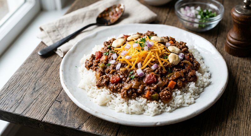 Gluten-Free Cincinnati Chili on Rice — soups and stews recipe, serves 4