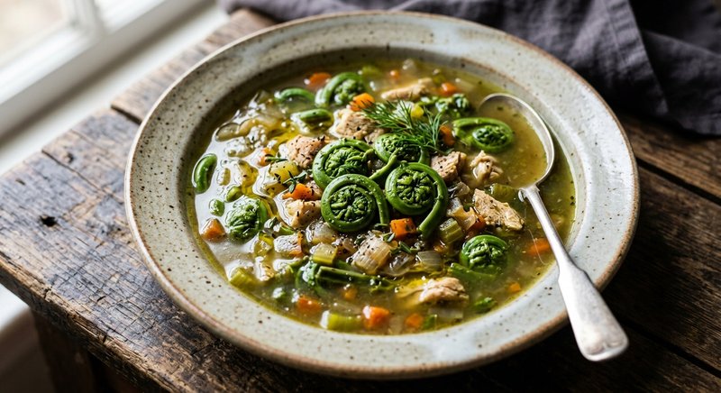 Gluten-Free Fiddlehead Fern Soup — soups and stews recipe, serves 4