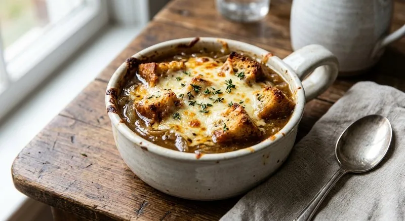 Gluten-Free French Onion Soup with Croutons