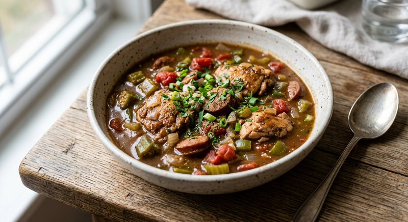 Gluten-Free Gumbo with Roux — soups and stews recipe, serves 4