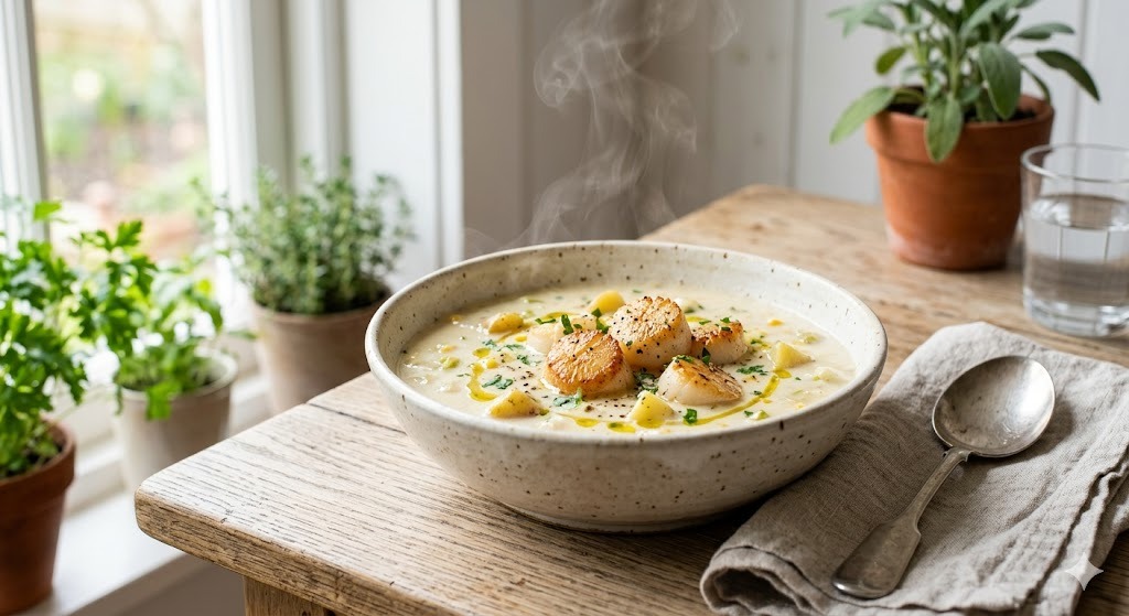 Gluten-Free Scallop Chowder — soups and stews recipe, serves 4